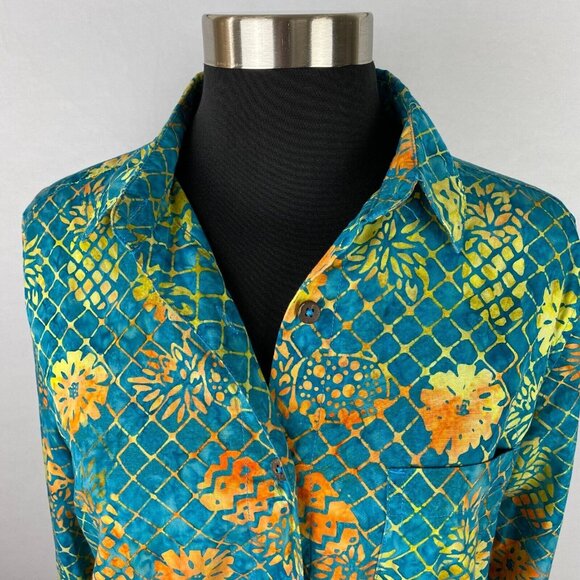 Pete Huntington Shirt Womens Button Down Unique Tribal Pineapple Print Travel M - Picture 2 of 9